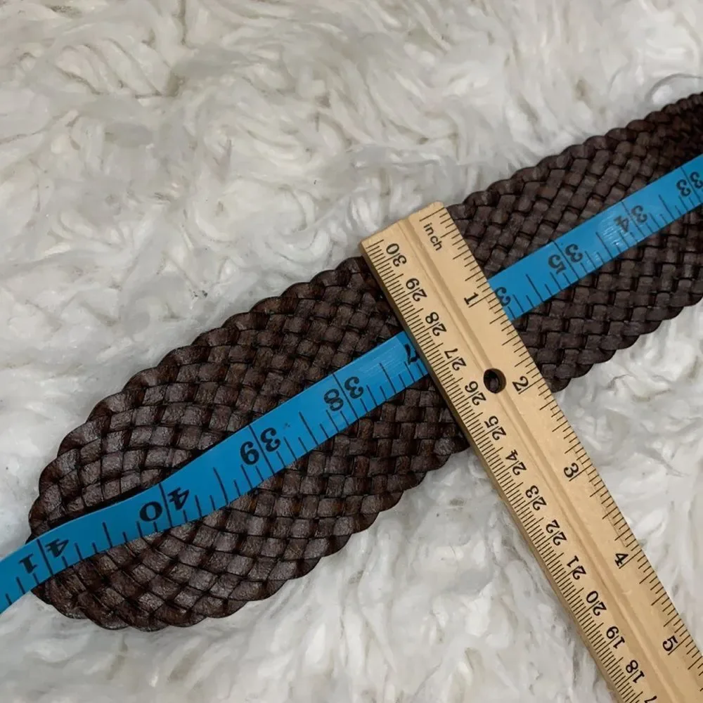 🟢3 for $20 ——-WOVEN leather adjustable wide belt 2 ring unbranded women’s